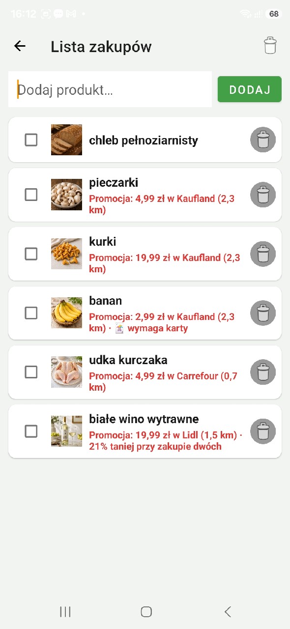 Inteligentna lista zakupów z informacjami o promocjach