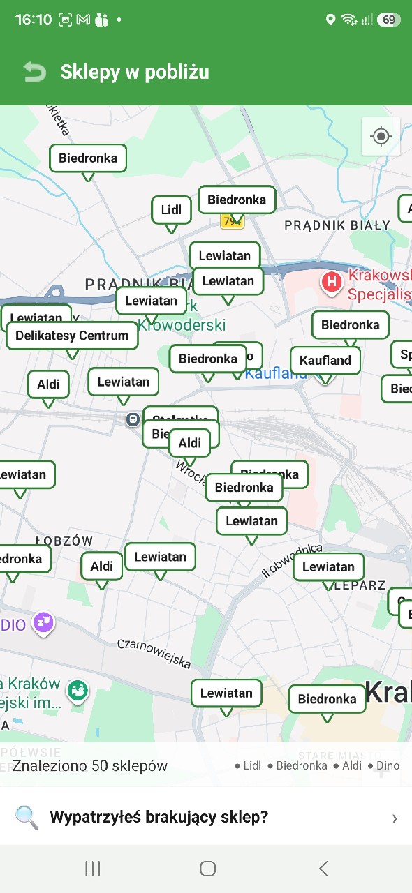 Mapa sklepów i promocji w pobliżu w aplikacji PromoChef