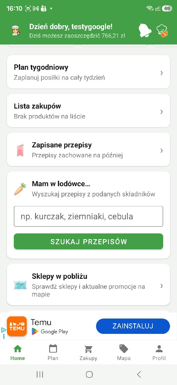 Funkcja Mam w lodówce pomagająca wykorzystać posiadane składniki